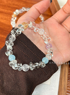 【几何星球】原创天然白水晶随形海蓝宝黄塔晶多巴胺个性百搭手串