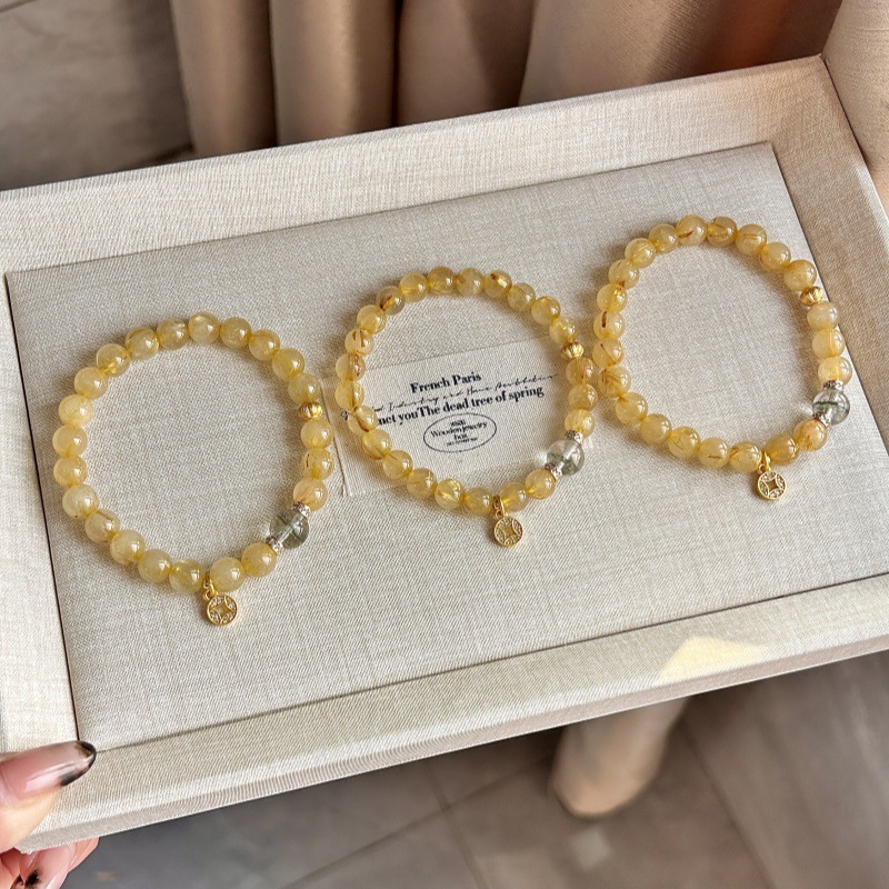 原创天然金发晶绿幽灵合金富贵精致单圈女款手串招财转运饰品手饰 - 图1