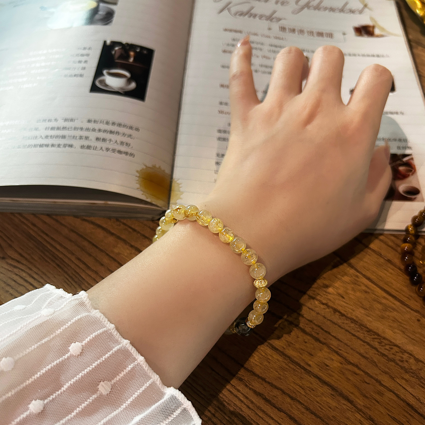 原创天然金发晶绿幽灵合金富贵精致单圈女款手串招财转运饰品手饰 - 图0