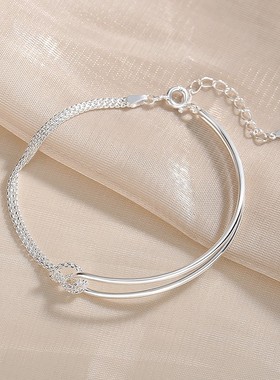 S925纯银拼接不对称手链女简约设计感ins冷淡风网红款手饰潮