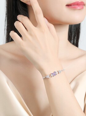 紫藤花手链女S925纯银森系轻奢小众精致闪锆蝴蝶手饰品