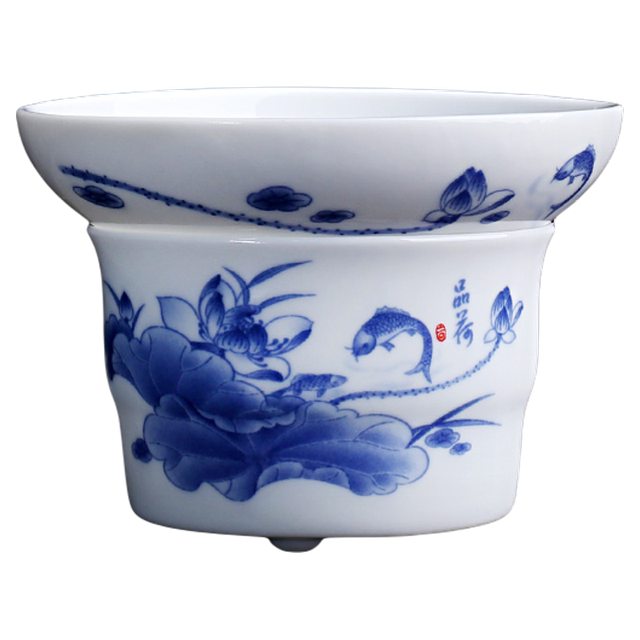 ສີຟ້າແລະສີຂາວ porcelain ຊາຮົ່ວ saucer ຊຸດ Kung Fu ຊາຊຸດການກັ່ນຕອງຊາ ceramic ການກັ່ນຕອງຂຸມຊາແຍກຕ່າງຫາກຊາ brewing ເຄື່ອງມື