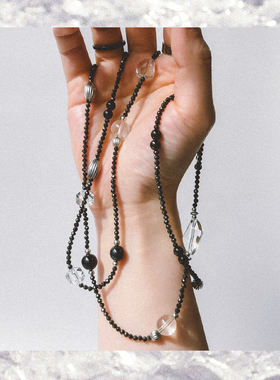 赵雷周边 小行迹手链 黑尖晶 白水晶 黑玛瑙 多层手串饰品男女