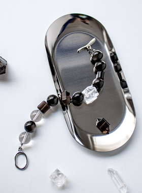 万能青年旅店周边 河北墨麒麟手链 14mm银曜石 白水晶 冰曜石手串