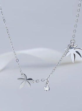 海盗船银饰 素银枫叶银手链女气质简约情侣手链韩版时尚