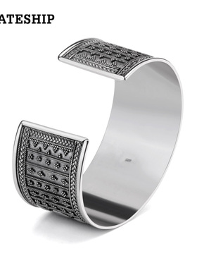 海盗船银饰手镯宽面轻奢时尚饰品