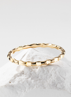 14K包金錾刻闪亮方块叠戴戒指女