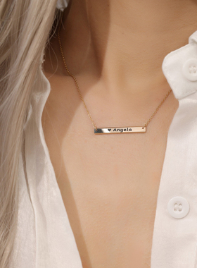 14K包金一字方牌刻字定制字母项链女 欧美风小众设计感高级