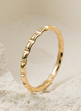14K包金錾刻猫眼夹心糖果戒指女食指 欧美小众设计高级感尾戒小指