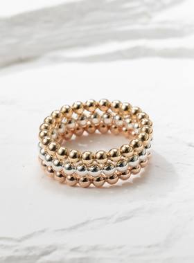 可拆分金银圆珠叠戴戒指 玫瑰金三环戒指女 食指戒指女轻奢高级感