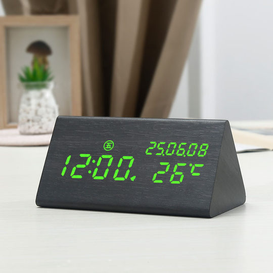 复古木质闹钟 LED静音电子钟创意床头钟客厅座钟摆件夜光时钟闹表