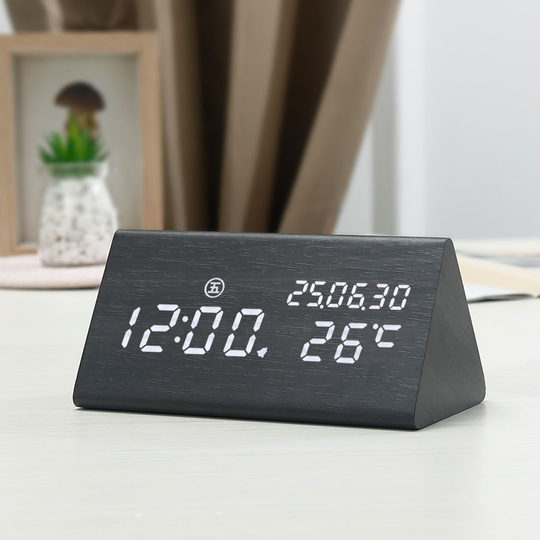 复古木质闹钟 LED静音电子钟创意床头钟客厅座钟摆件夜光时钟闹表