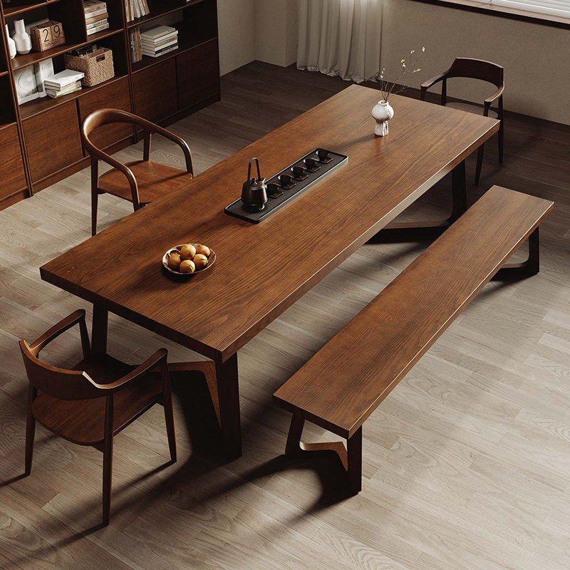 北美白蜡木茶桌椅组合家用新中式实木大板茶台一桌五椅办公室泡茶,淘宝优惠券,粉丝福利购,淘宝优惠卷