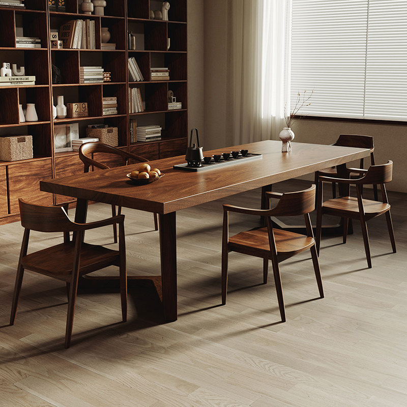 高档南美胡桃木大板茶桌椅组合一桌五椅全实木泡茶台家用书桌办公,淘宝优惠券,粉丝福利购,淘宝优惠卷