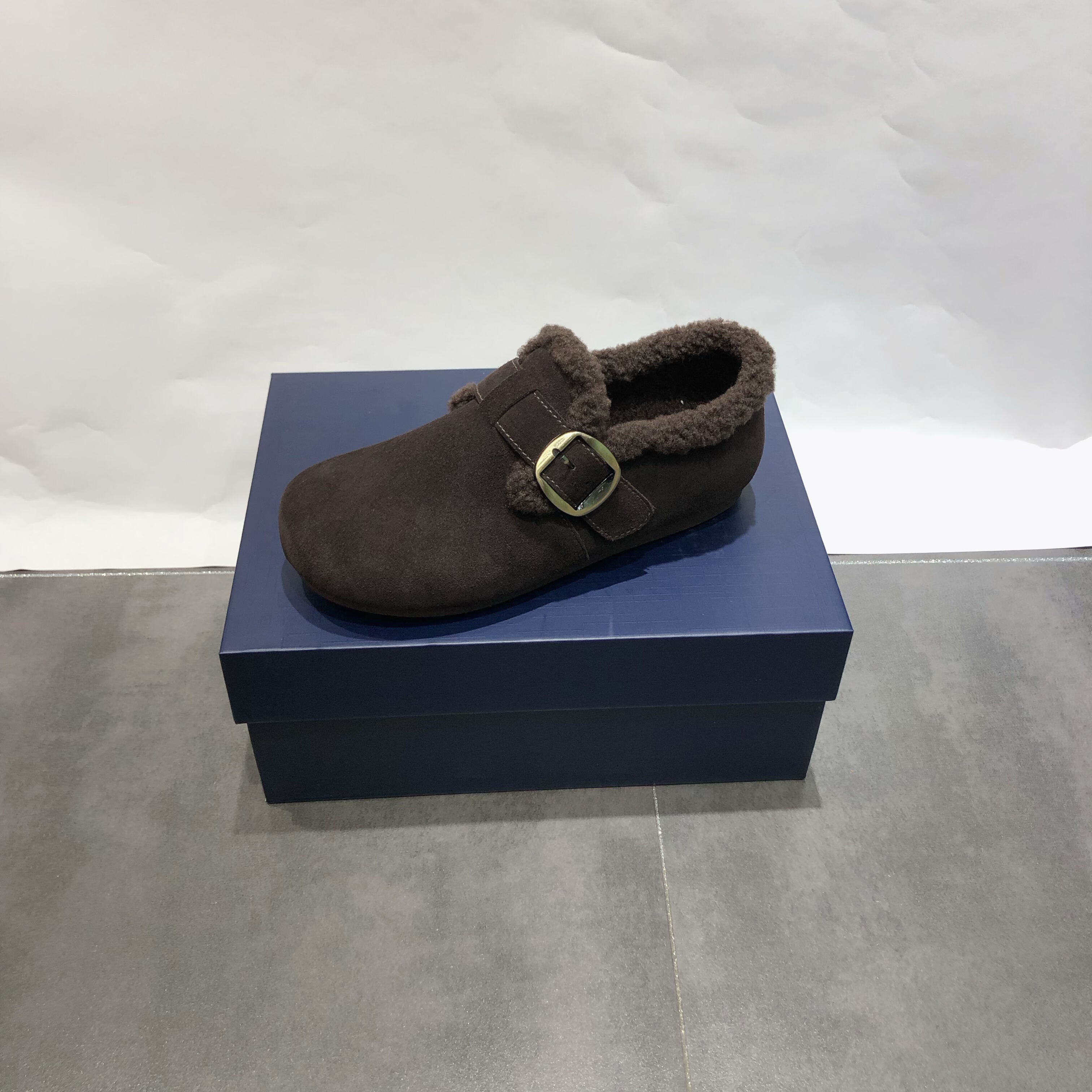 凡柔内增高勃肯鞋女2025冬季加绒保暖懒人一脚蹬毛毛鞋休闲豆豆鞋 - 图1