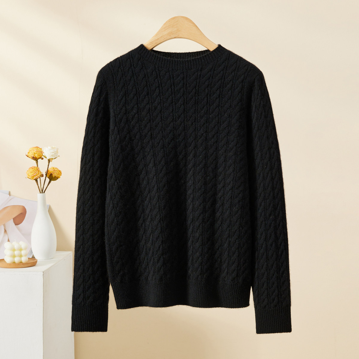 100%山羊绒秋冬圆领绞花高级感宽松厚款内搭保暖洋气女羊绒衫108,淘宝优惠券,粉丝福利购,淘宝优惠卷