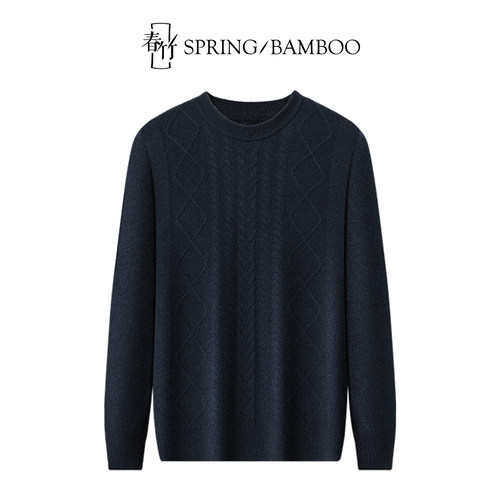 春竹秋冬新款岛精两股山羊绒无缝半高领绞花长袖男士针织衫羊绒衫 - 图3