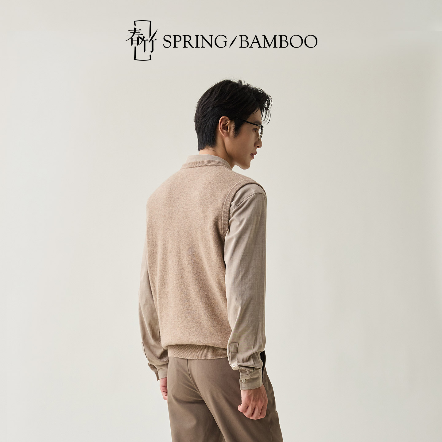 春竹2025秋冬新款100%山羊绒百搭青年针织毛衣背心V领男羊绒衫 - 图2