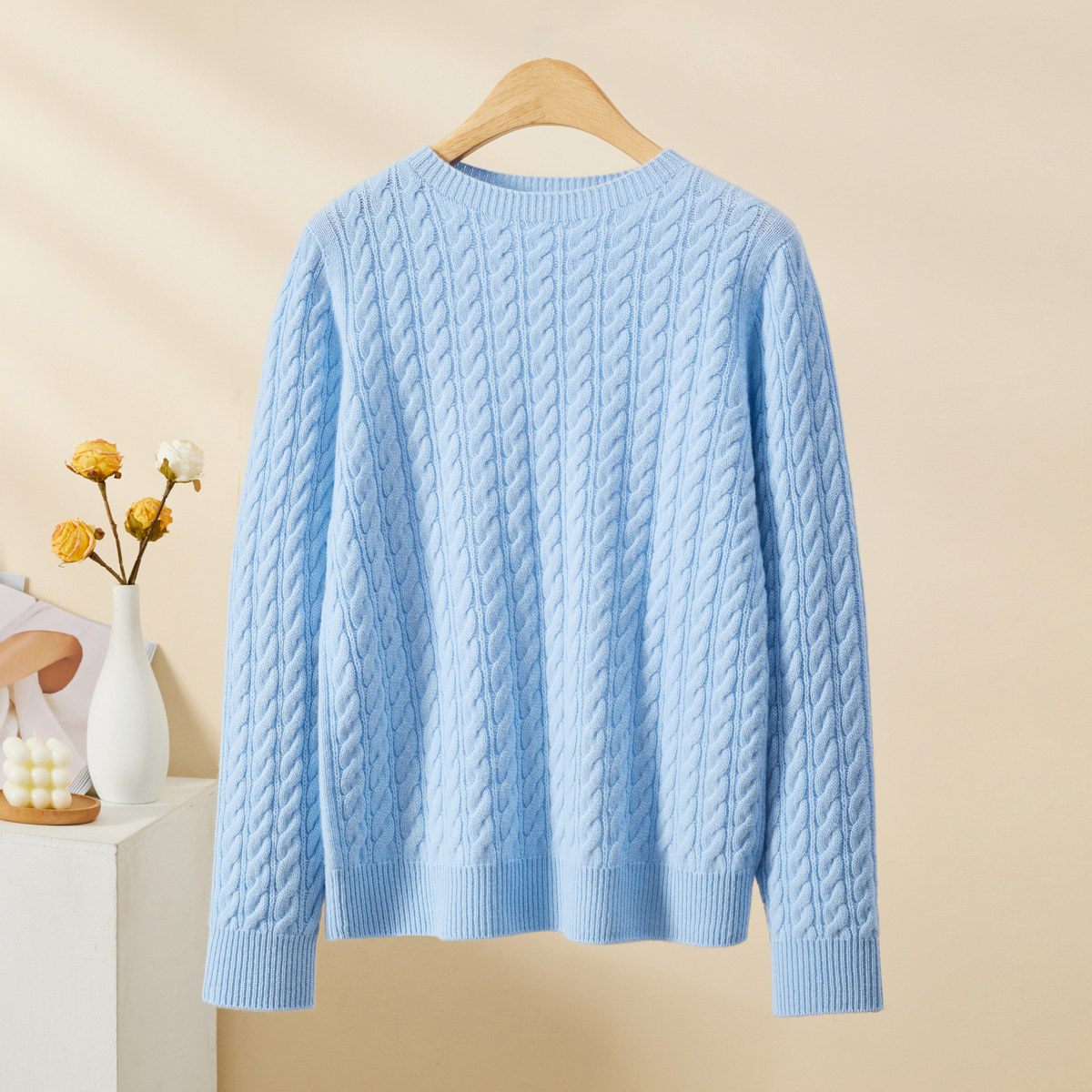 100%山羊绒秋冬圆领绞花高级感宽松厚款内搭保暖洋气女羊绒衫108,淘宝优惠券,粉丝福利购,淘宝优惠卷