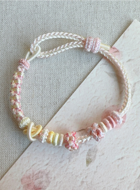 八股半边桃花双联结手绳可穿饰品