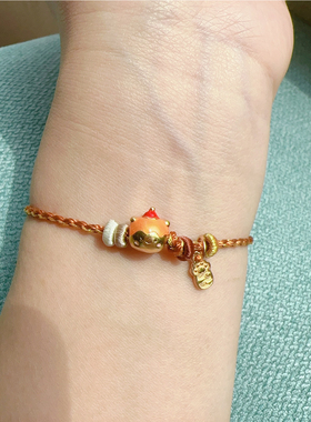 2mm四股手绳可穿黄金转运珠吊坠