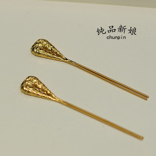 中式宋制双面汉服宫廷发簪头饰金色古风发饰新娘秀禾服龙凤褂配饰 - 图0