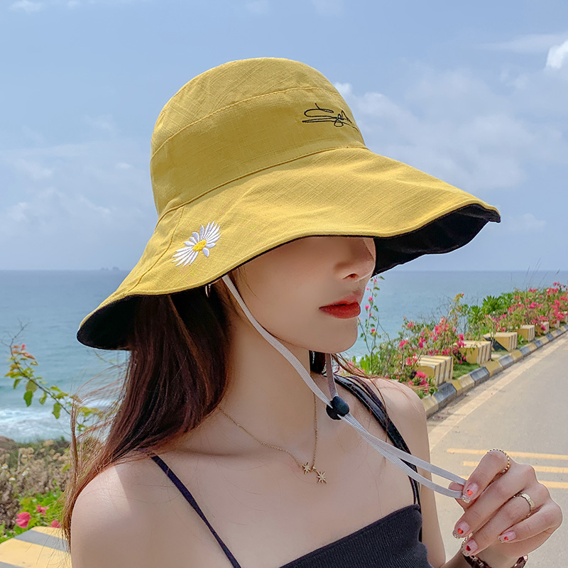秀奴曼旗舰店大帽檐渔夫帽女韩版百搭夏季小雏菊遮脸大沿太阳帽子防晒遮阳帽潮0