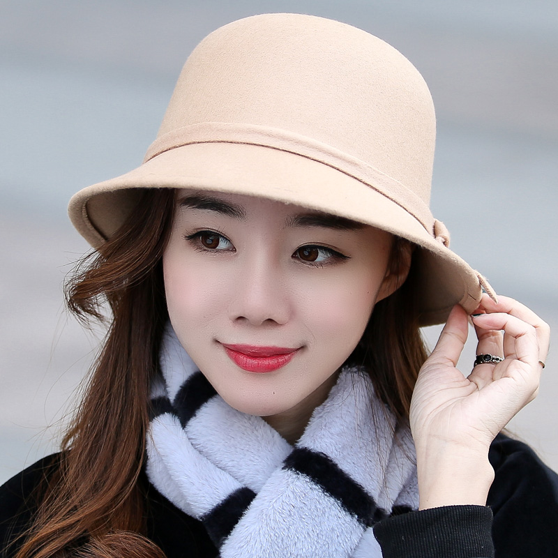 秀奴曼旗舰店新款帽子女时尚英伦毛呢大檐帽呢子帽春秋韩版盆帽渔夫帽复古礼帽0