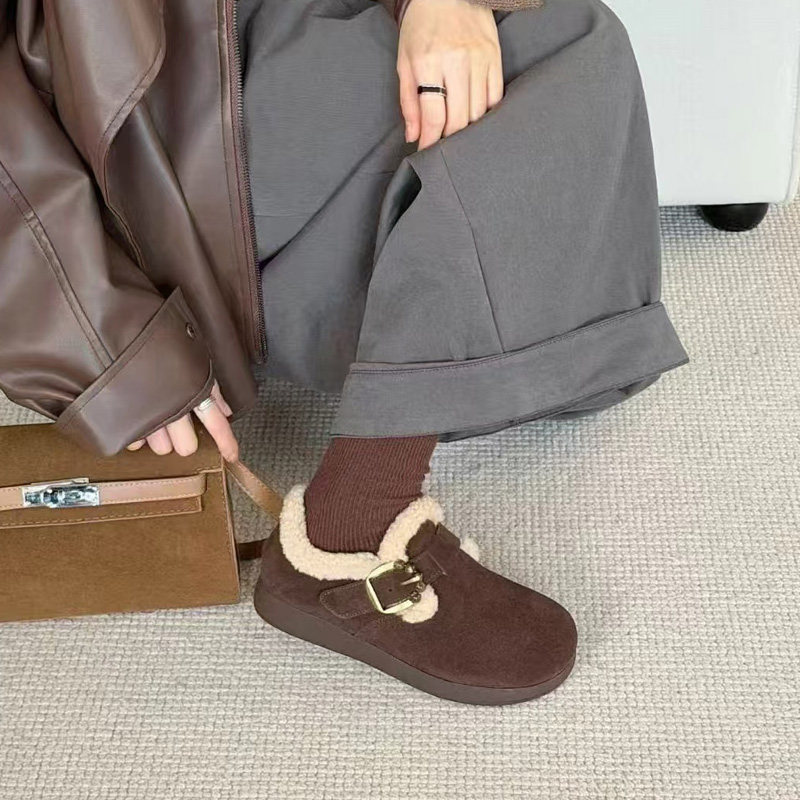 芭笛尔2025冬新款真皮勃肯鞋女毛毛鞋百搭平底加绒保暖棉鞋69332,淘宝优惠券,粉丝福利购,淘宝优惠卷