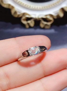 通体s925银戒指空托女时尚百搭气质镶彩宝长方4*6mm活口戒托情侣