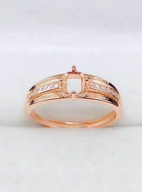 银饰空托枕长方4*5mm戒指女镶嵌空托时尚百搭指环925纯银镀金戒指