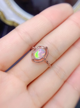 s925银饰链条款戒指空托椭圆形时尚简约百搭镶欧泊戒指椭圆5*7mm