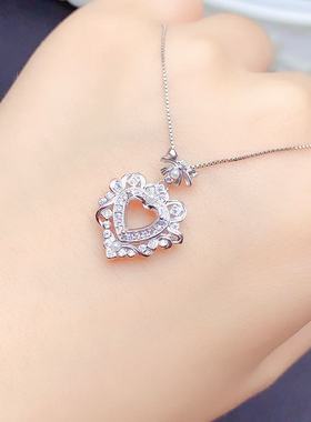 通体s925银吊坠空托女时尚百搭气质圆形6*6mm爱心吊坠托