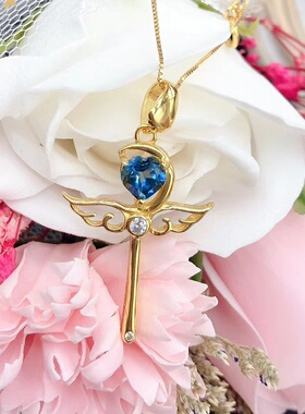 s925银饰吊坠空托心6爱心天使魔法棒天然伦敦蓝托帕石橄榄石礼物