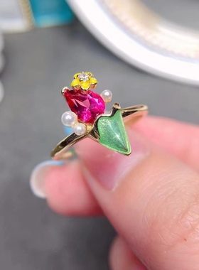 s925银饰戒指空托时尚冰激凌戒指托珐琅工艺镶水晶托帕石水滴5*7