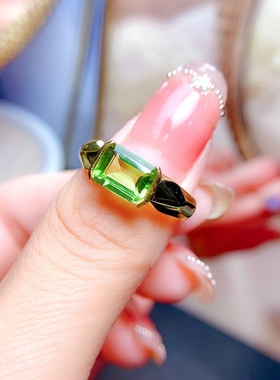 s925银饰戒指空托厚实精致轻奢网红男女倒角长方形6*8mm镶橄榄石