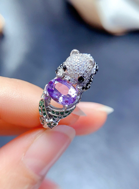 国宝戒指吊坠耳钉精致套装S925纯银熊猫可爱主石尺寸5*76*87*9mm