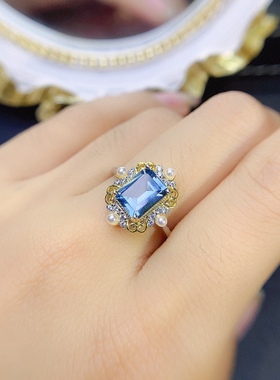 s925银饰戒指空托长方形珍珠