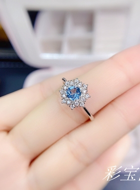 s925银戒指空托圆形雪花款托帕石
