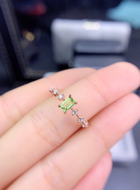 s925银长方戒指空托3*5mm长方镀金戒指托女时尚清新百搭日韩彩宝