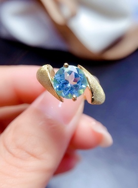 s925银饰戒指空托圆形68拉丝复古欧美时尚开口戒托镶黄水晶托帕石