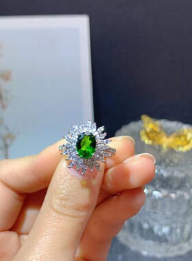 s925银镀金戒指空托时尚戒指镶嵌空托椭圆6*8mm透辉石女戒