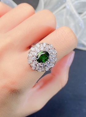 s925银饰戒指空托新款镀双色金戒托活口指圈镶托帕透辉石椭圆6*8