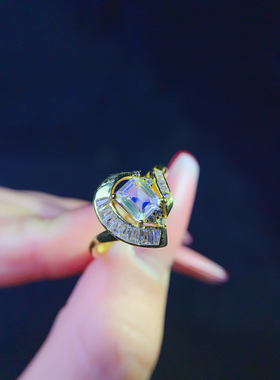 通体s925银戒指空托女时尚百搭气质镶彩宝长方形5*6mm戒指托女