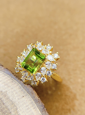 通体s925银戒指空托女时尚百搭气质镶彩宝长方形6*8mm活口戒托