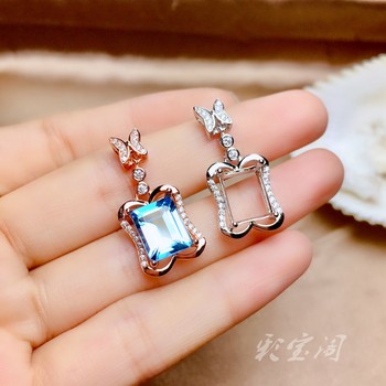 ແຫວນເງິນ s925 pendant set ເປົ່າ holder ສີ່ຫລ່ຽມ 8 * 10mm ຍີ່ປຸ່ນແລະເກົາຫຼີຫລູຫລາ exquisite exquisite ຜູ້ຖື jade crystal ແມ່ຍິງ