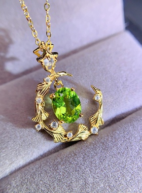 s925银饰吊坠空托椭圆7*9mm国风简约时尚森系毛衣链镶橄榄石水晶