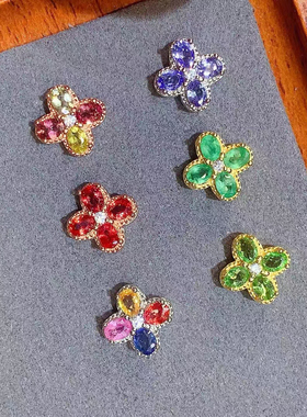 s925银吊坠空托通体女欧美复古时尚百搭气质镶彩宝耳饰椭圆3*4mm