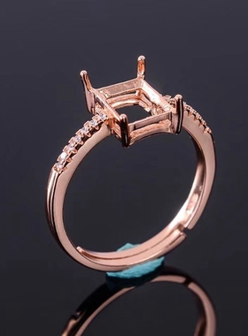 925银活圈女长方形戒指空托活口