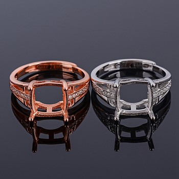 s925 silver ring blank 9*9 square ring holder for women European and American stone inlaid with crystal gems ເຄື່ອງປະດັບເງິນ